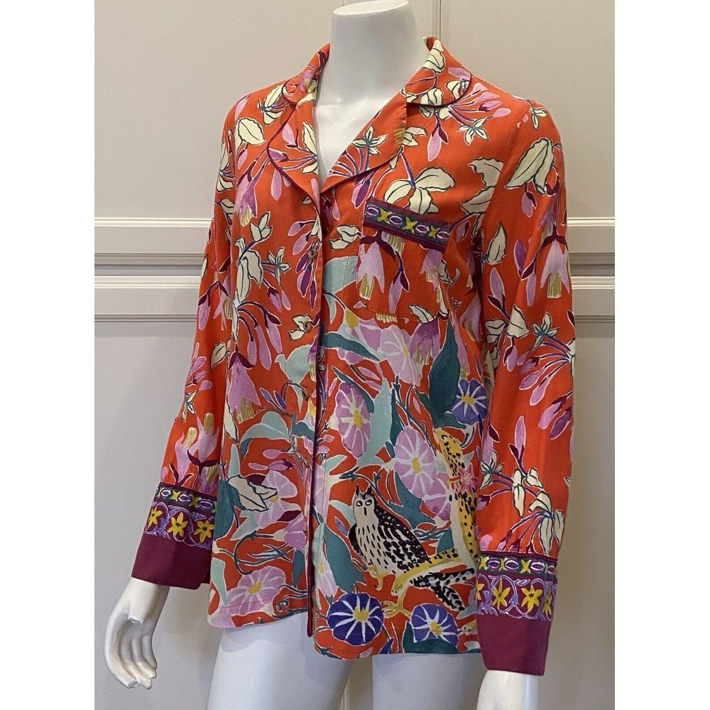 Women's Sz Small Anthropologie Lil Sire Cheetah Dreams Flannel Pajama Shirt Top - Picture 5 of 15
